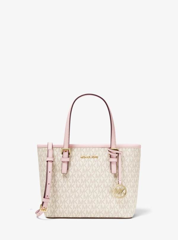 Damske Prenosná Taška Michael Kors Jet Set Travel Extra-Small Logo Top-Zip Ruzove Biele - Kabelky Michael Kors Obchod | OIFGA-3912